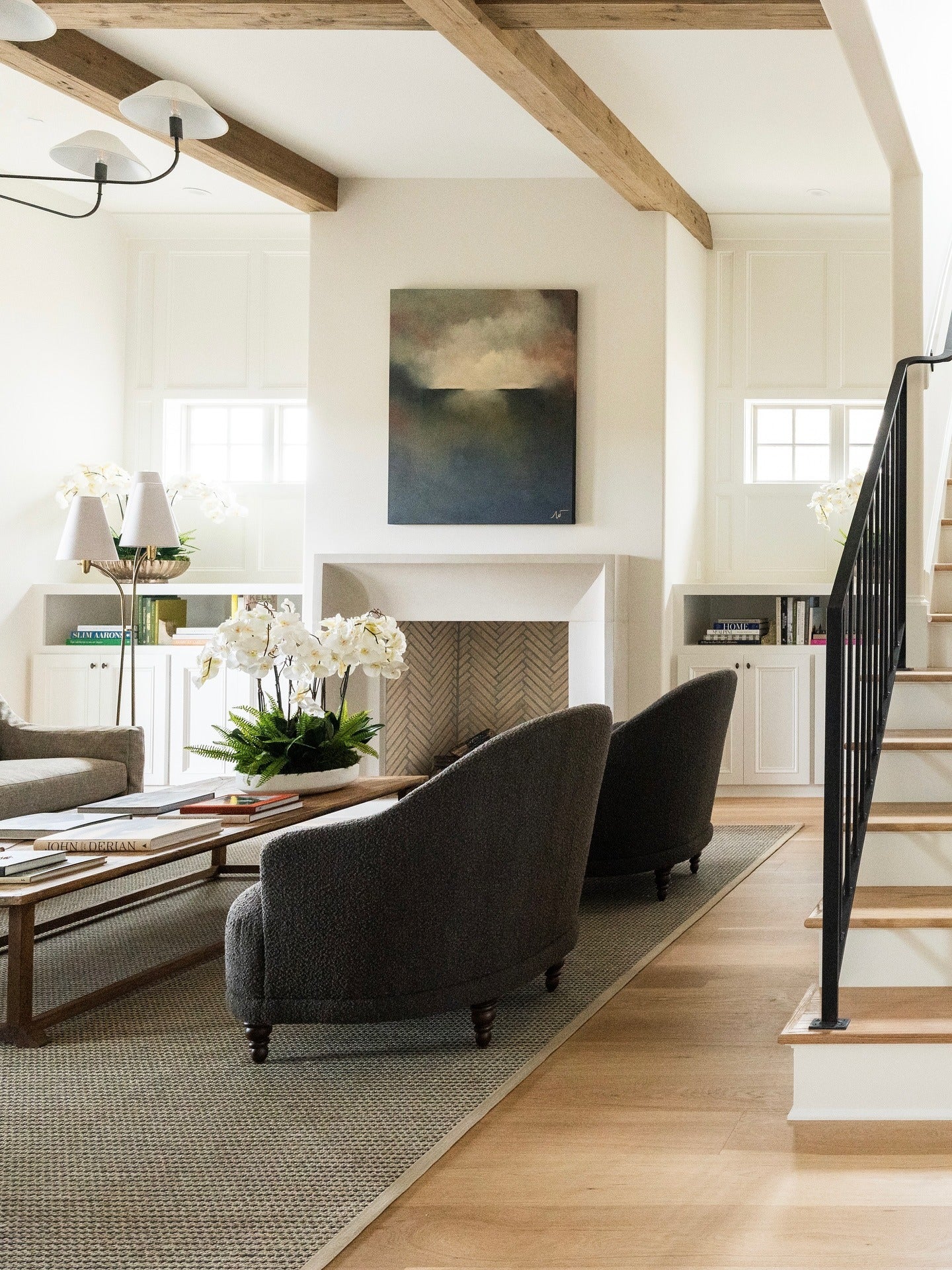 1. Modern Contrast with Moody Neutrals (Modern Farmhouse Living Room Ideas)