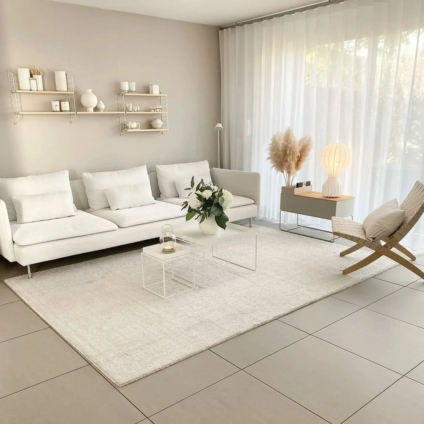 1. Minimalist Harmony with Soft Textures (White Living Room Ideas)
