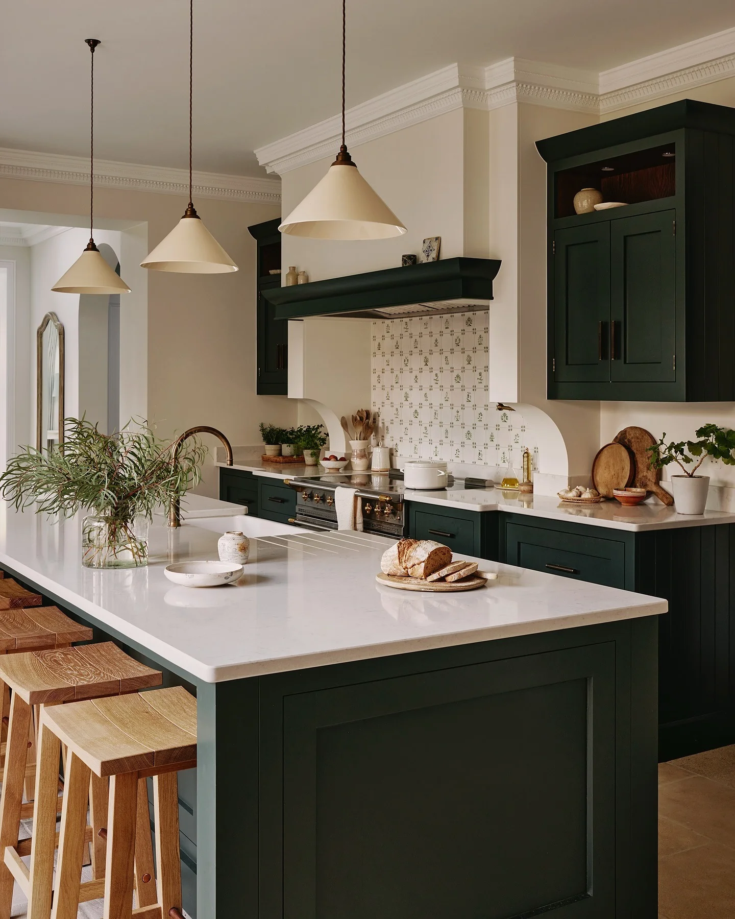 1. Classic Dark Green Elegance with Light Quartz Counters (Barndo Kitchen Ideas)
