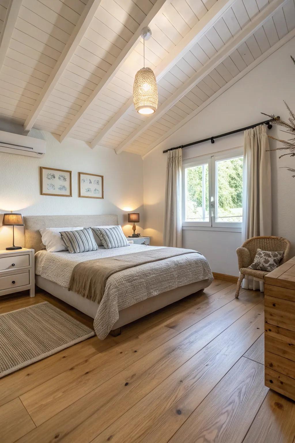 Low-profile furniture maintaining an airy vibe with light wood floors.