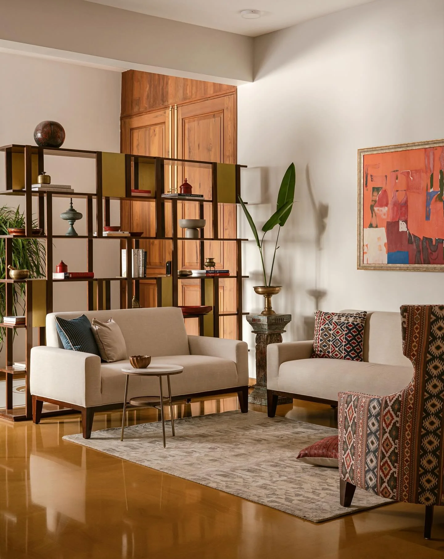 1. Modern Indian Minimalism with Earthy Accents (Indian Style Living Room Ideas)