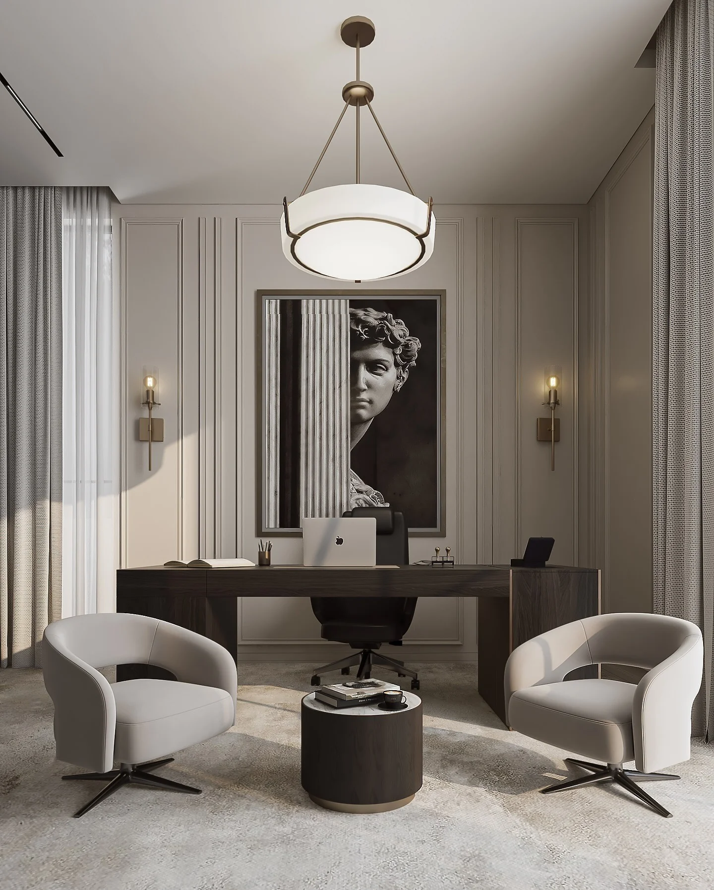 1. Sculptural Neoclassical Executive Office (Masculine Home Office Ideas)