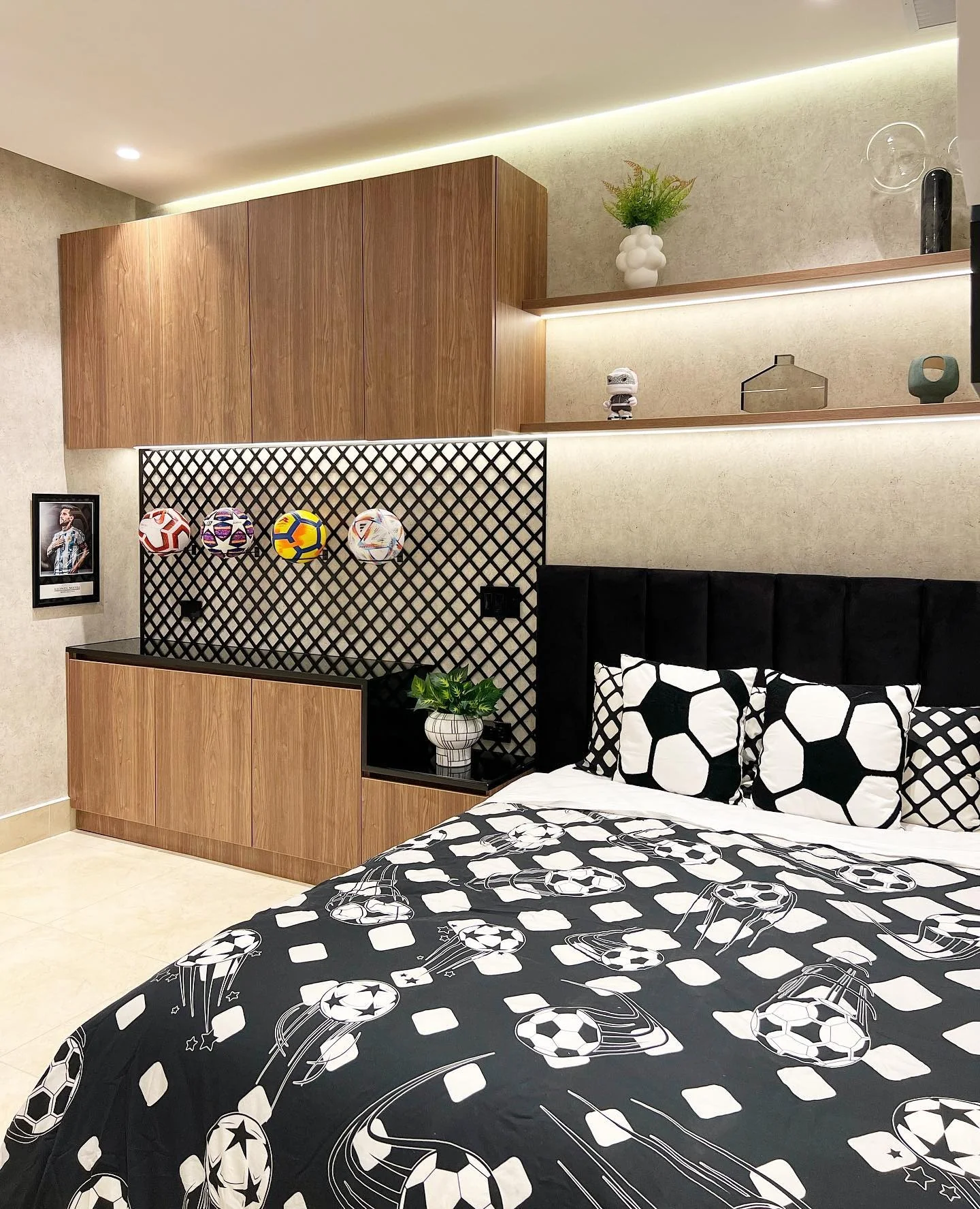 1. Monochrome Soccer Statement (Football Bedroom Ideas)