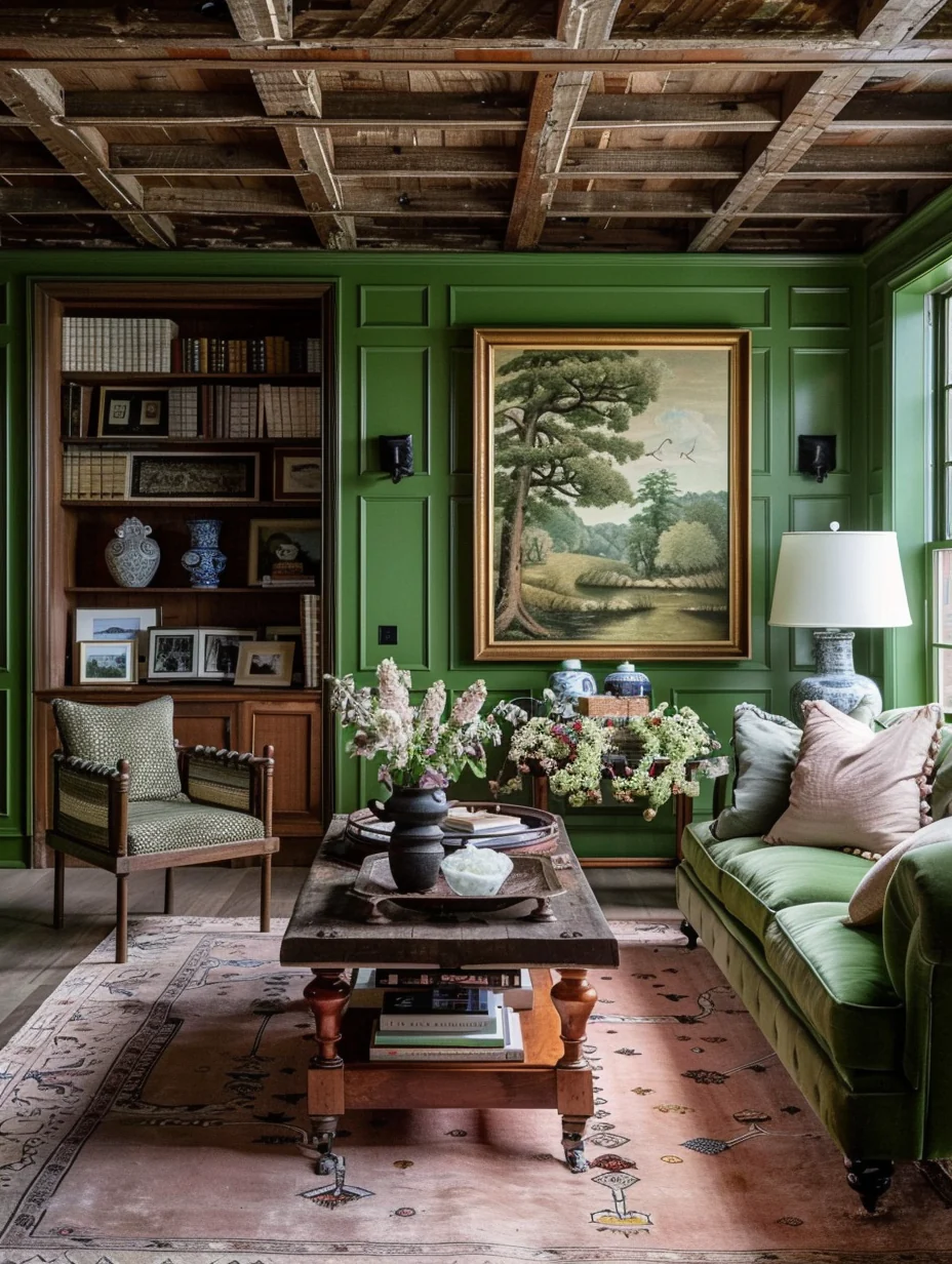 Modern Luxury Wood Decor For Green Living Room Interior With Center Table Design and Decor Ideas