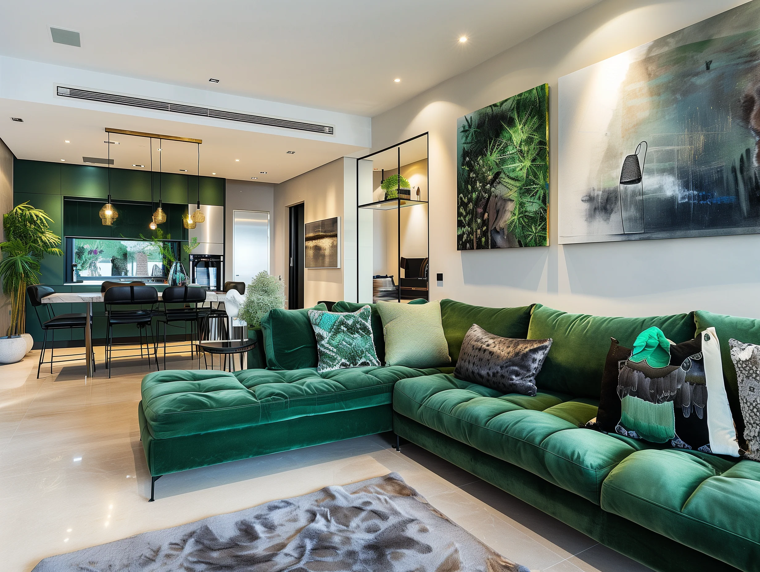 Living Room Design With Green Sofa In Living Room Design Ideas