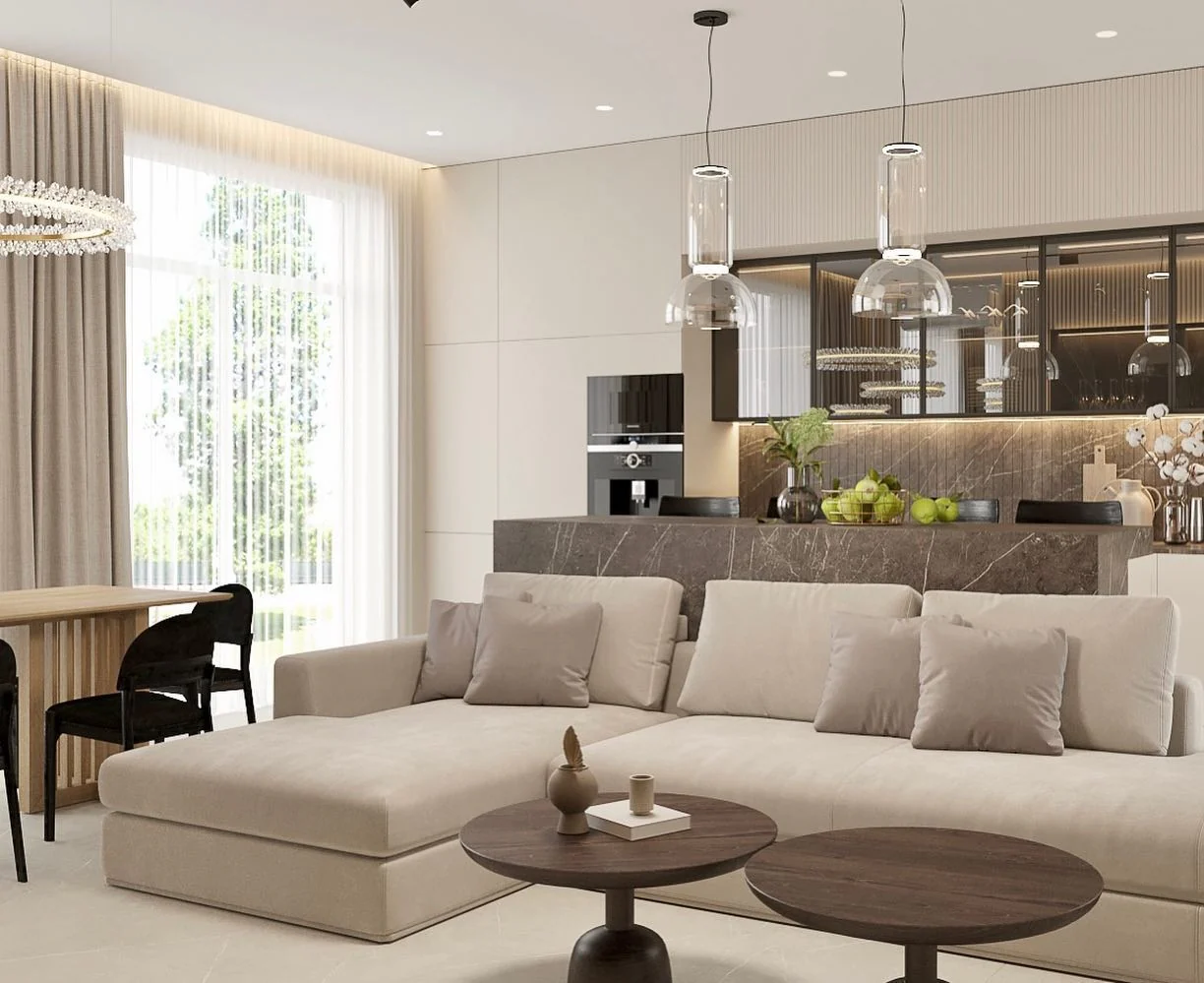 1. Soft Neutrals with Modern Elegance (Open Kitchen Living Room Ideas)