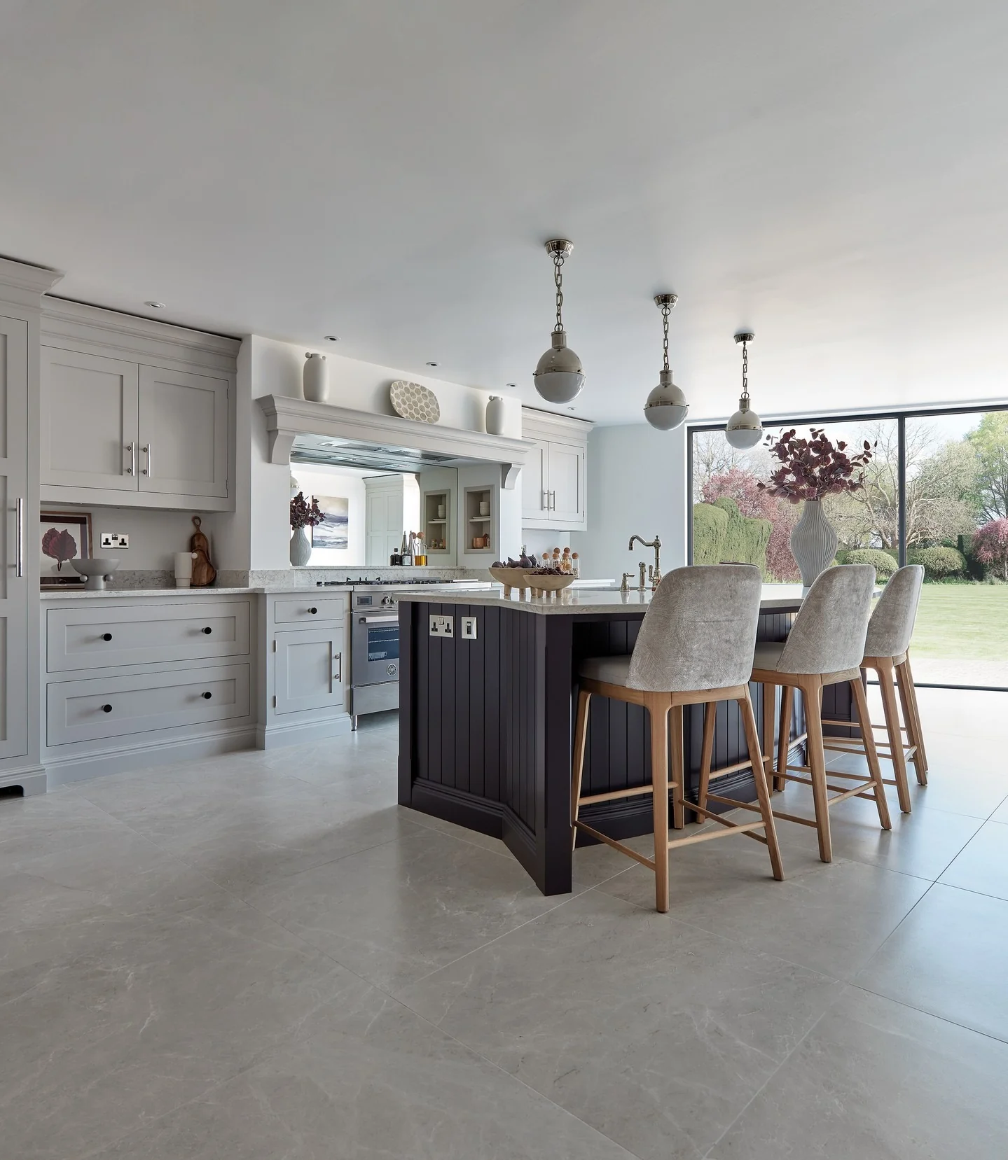 1. Classic Grey Elegance with Soft Neutrals (Open Plan Kitchen Ideas)