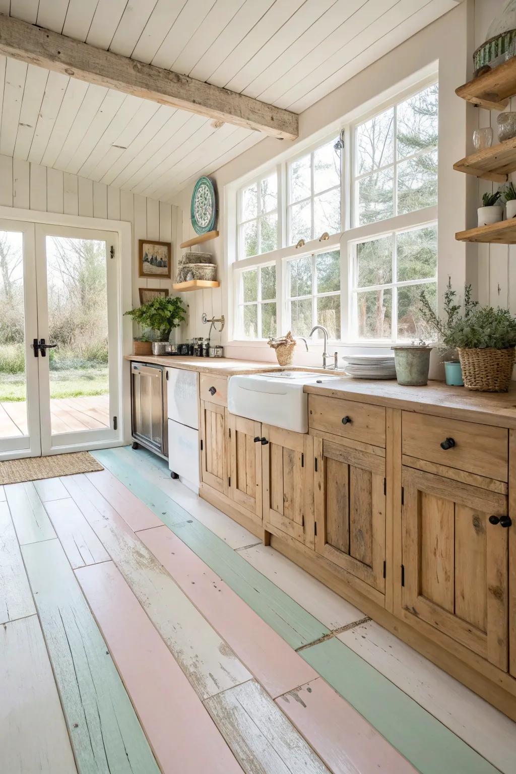 Painted wood foundations offer a fresh alteration on rustic style.