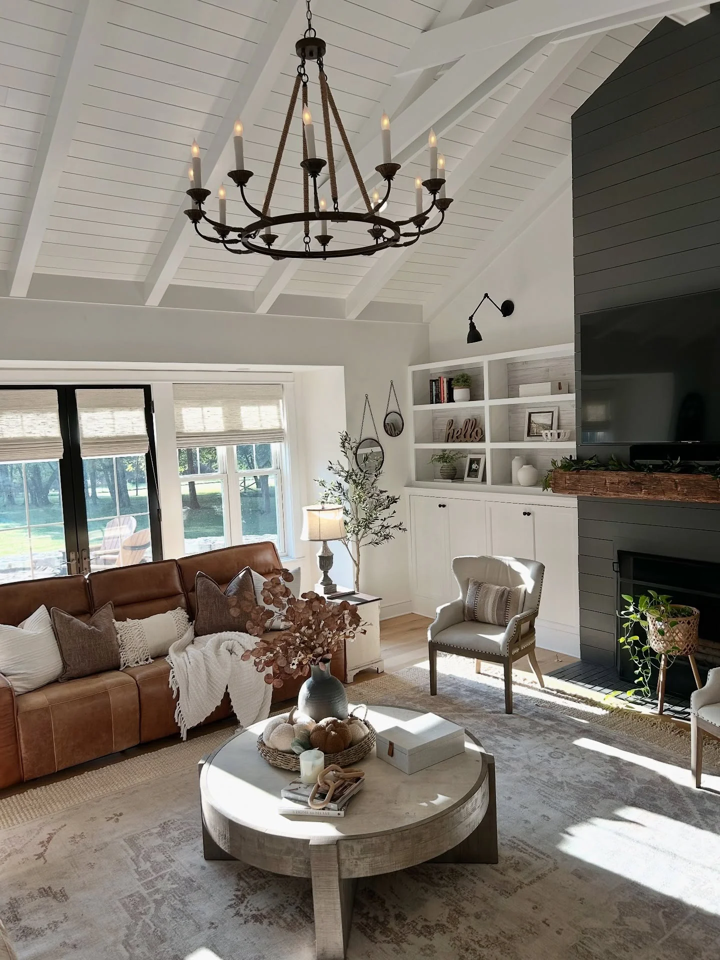 11. Rustic Modern Fall Living Room in Warm Brown and Soft White (Fall Living Room Decorating Ideas)