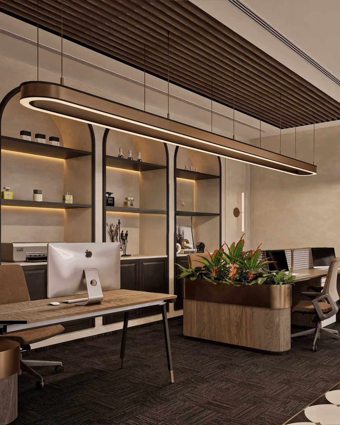 6. Contemporary Workspace with Layered Lighting (Corporate Office Ideas)