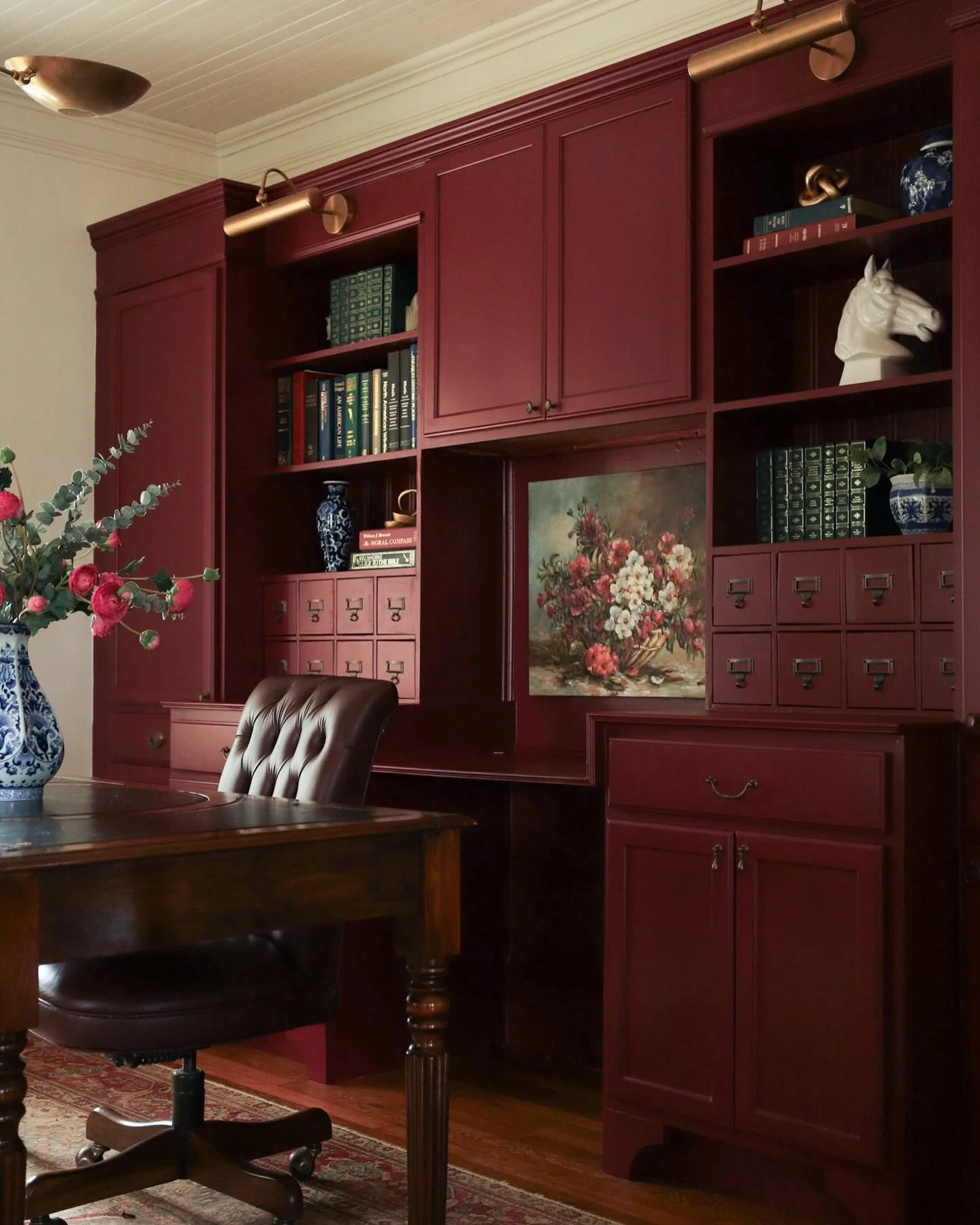 1. Deep Burgundy Sophistication (Paint Colors for Office Ideas)