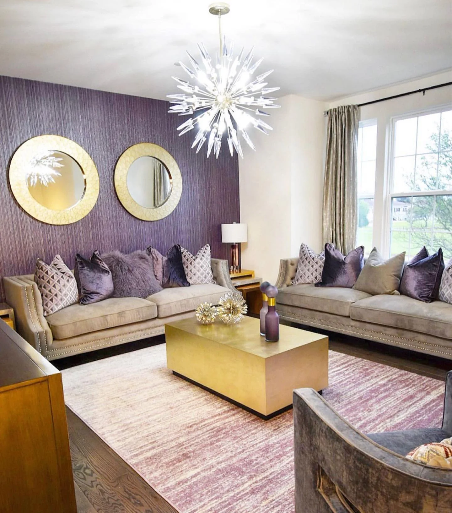 1. Plush Drama in Plum and Gold (Glam Living Room Ideas)