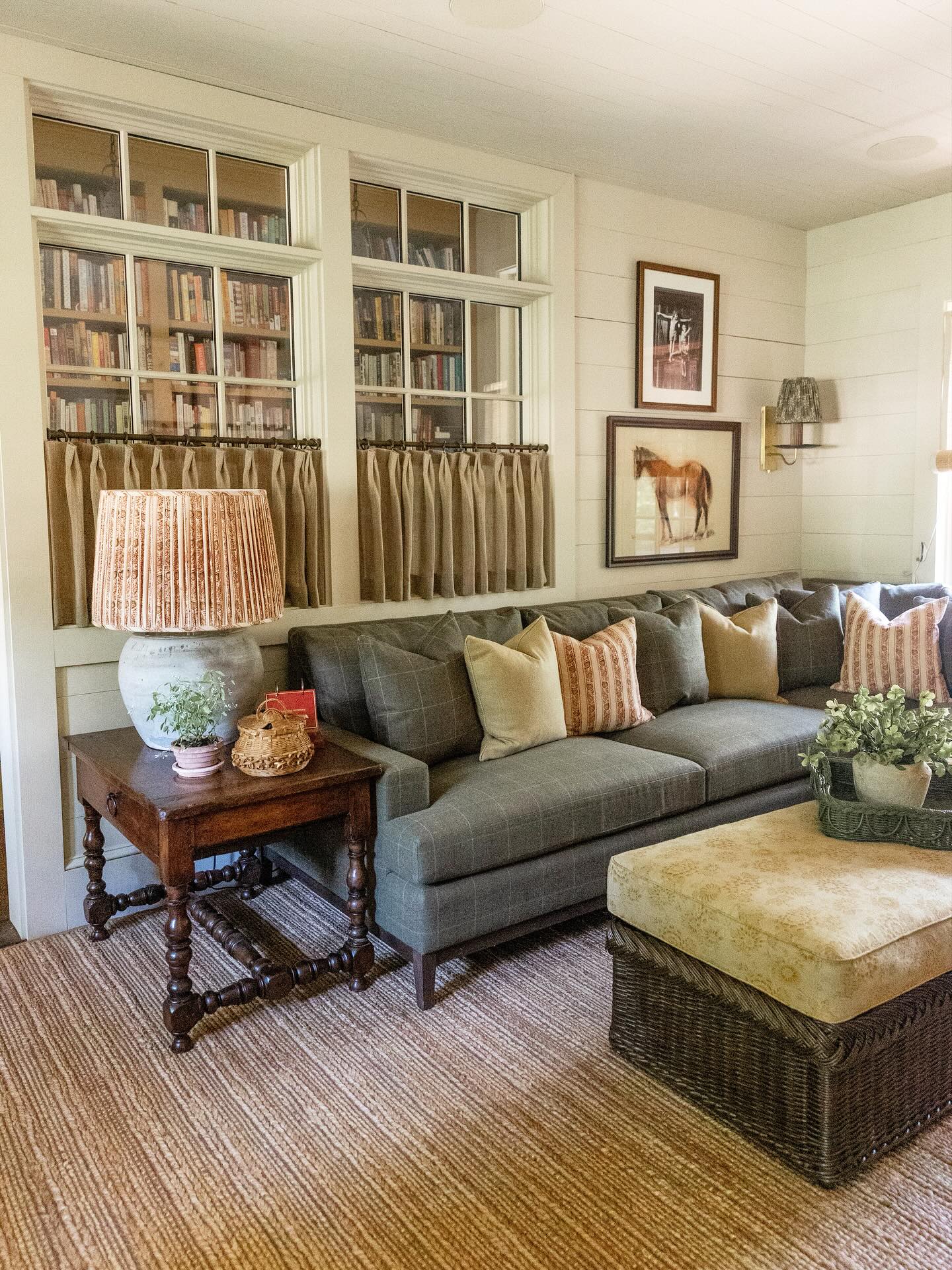1. Classic Cottage Library Lounge in Warm Neutrals (Open Space Living Room Ideas)