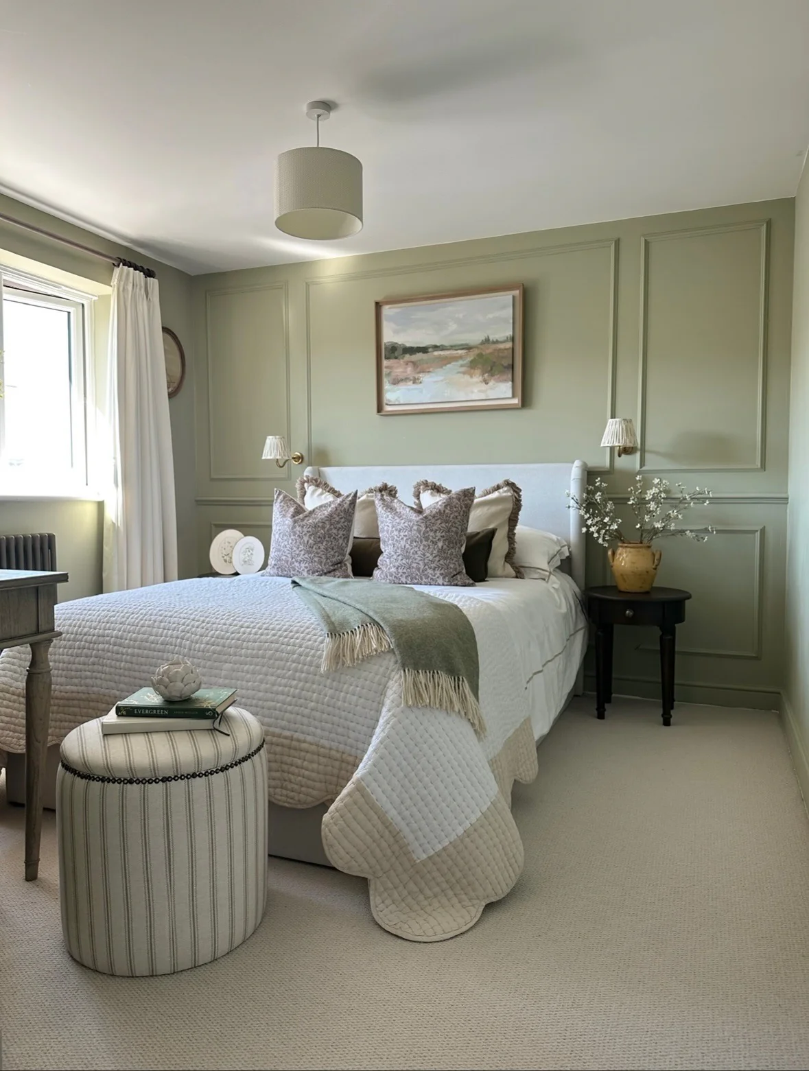 1. Soft Sage Paneling for a Calm Classic Bedroom (Accent Wall in Bedroom Ideas)