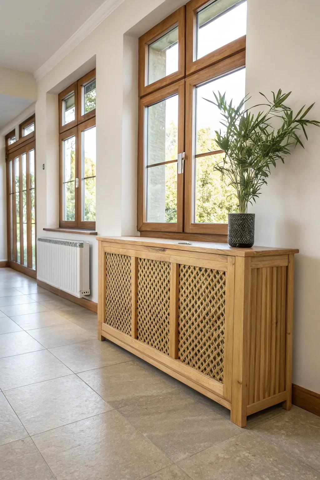 A radiator shield crafted from sustainable bamboo.