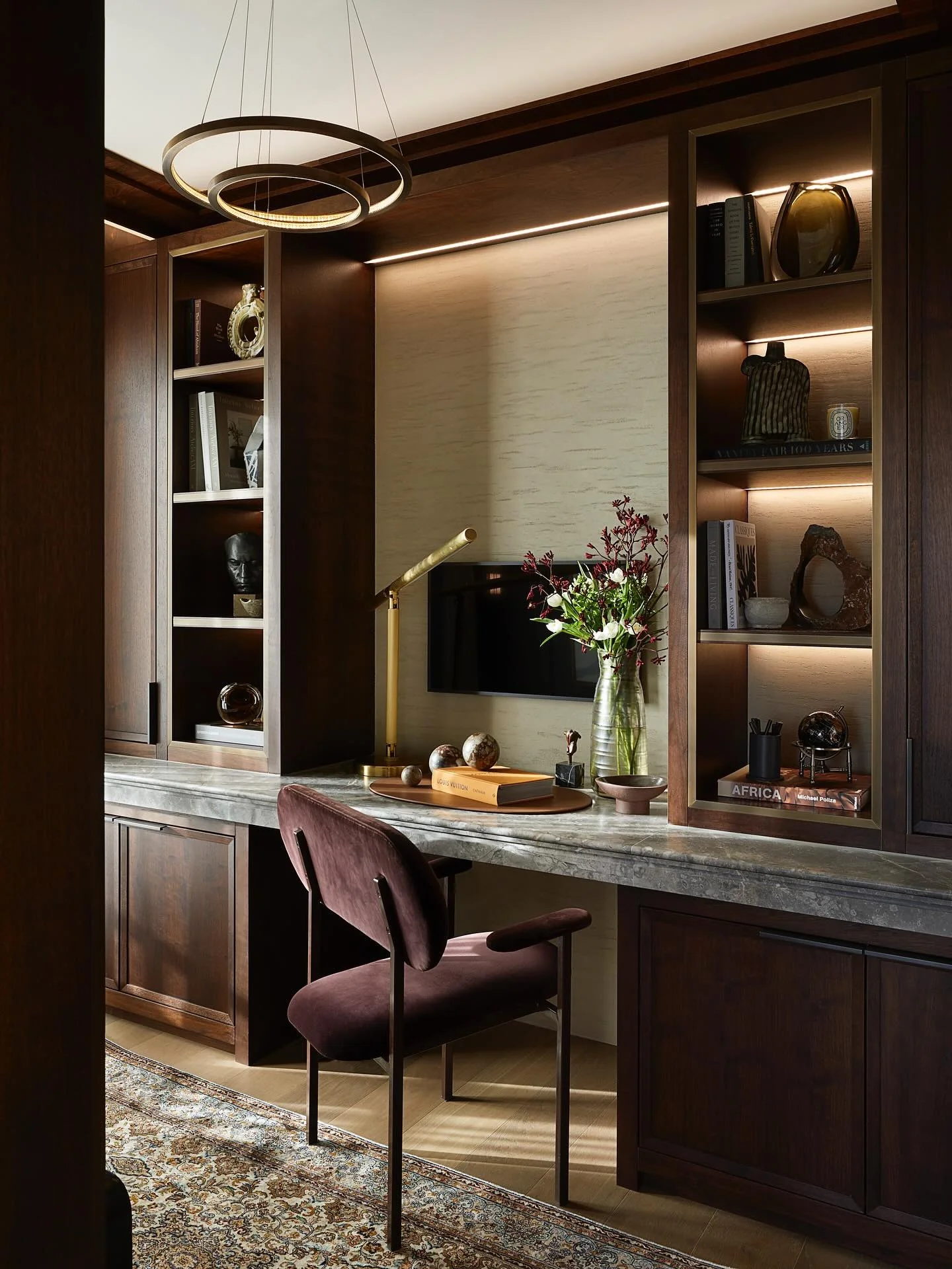 1. Modern Walnut Study with Brass Accents (Office Ideas for Men)