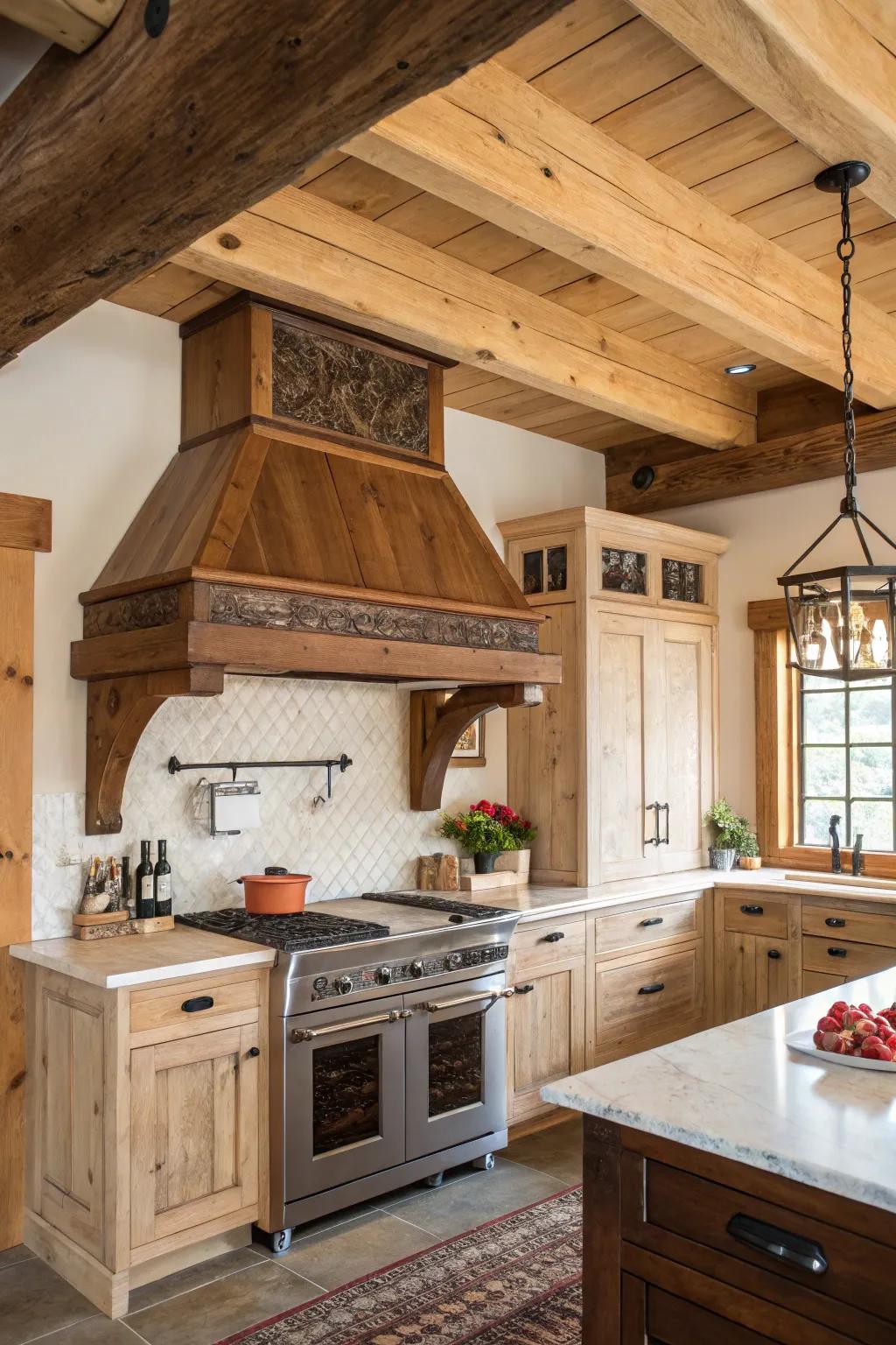 Wood range hoods bring a sense of rustic allure and coziness to kitchens.