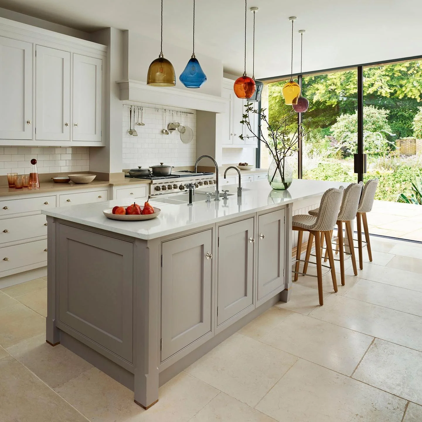 1. Classic Elegance with Soft Grey Accents (Kitchen Lighting Ideas)