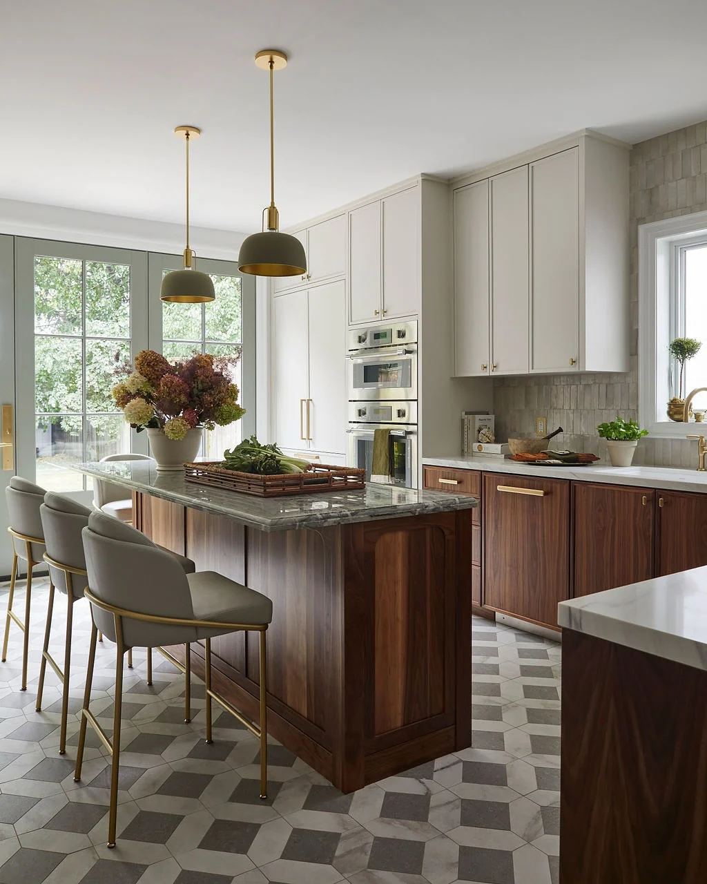 1. Modern Elegance with Walnut and Brass (Brown Kitchen Ideas)