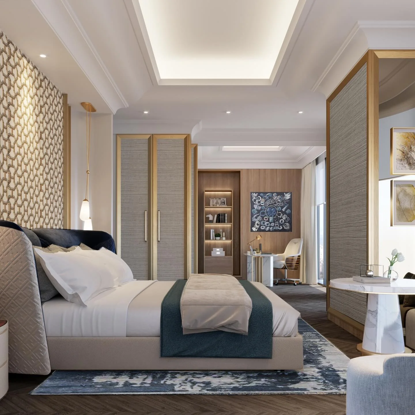 1. Modern Elegance in Neutrals and Teal Accents (Dream Bedroom Ideas)