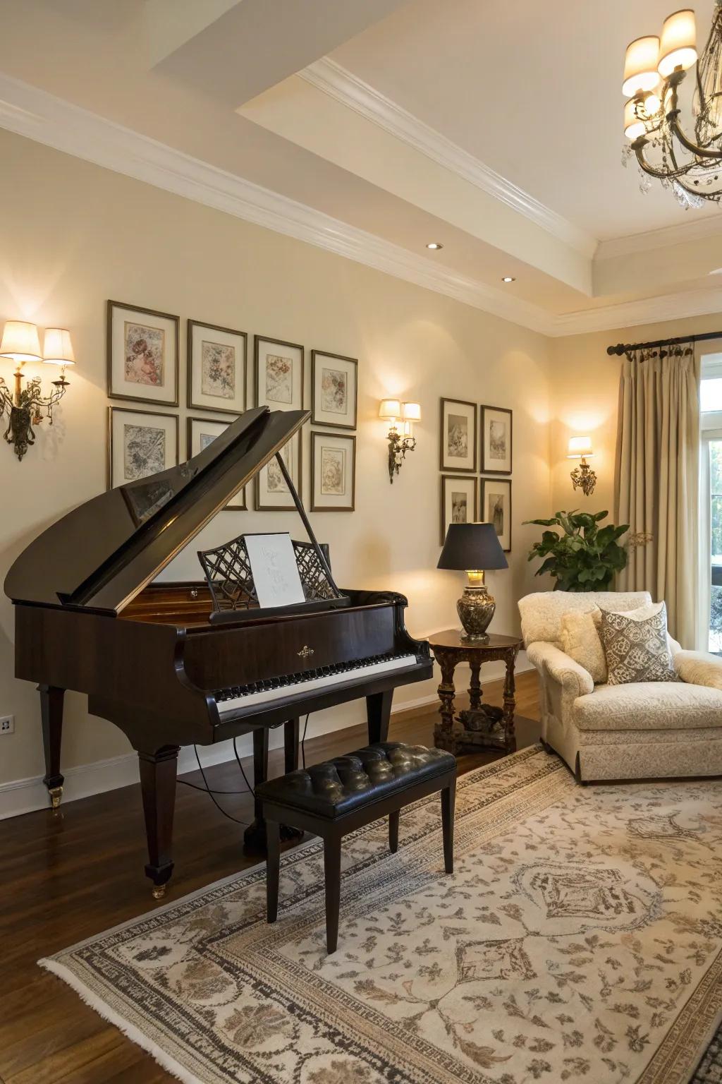 Introduce timeless sophistication with a corner piano.