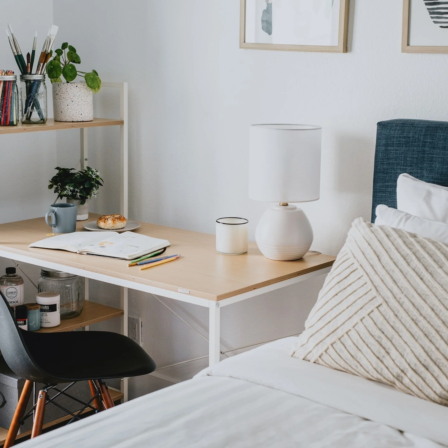 1. Scandinavian Calm Workspace in Soft Neutrals (Bedroom Home Office Ideas)