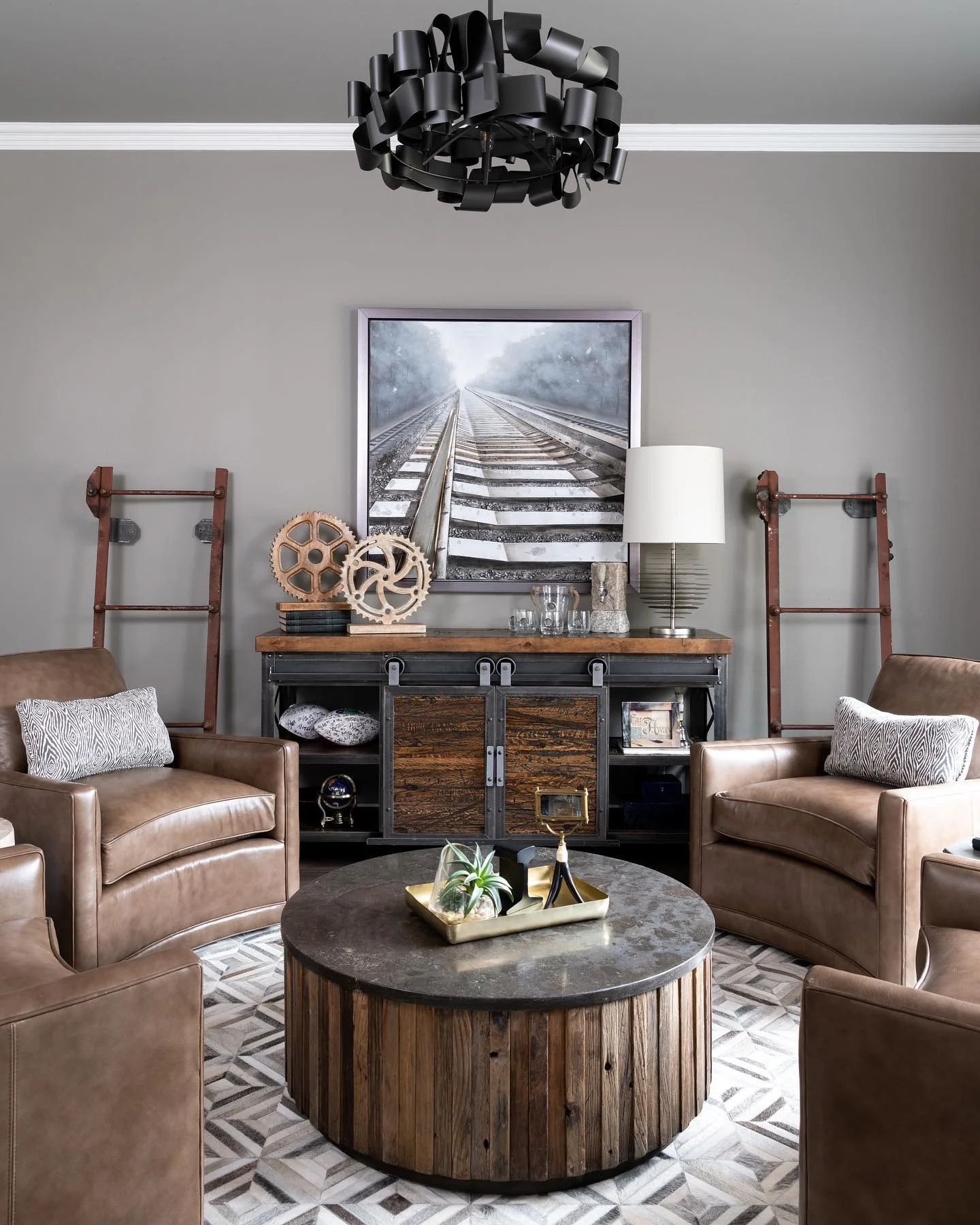 1. Industrial Elegance in Warm Neutrals (Unique Living Room Ideas)