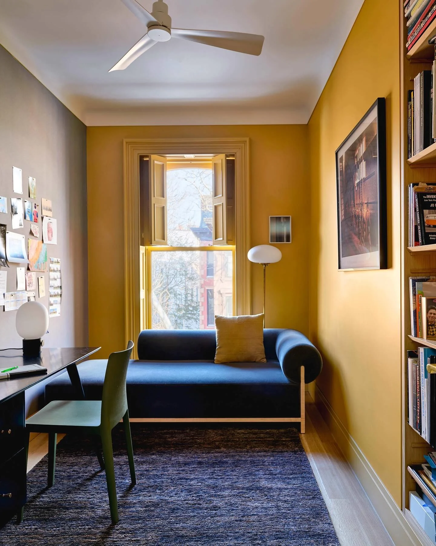 1. Golden Glow Study with Modern Simplicity (Yellow Office Ideas)