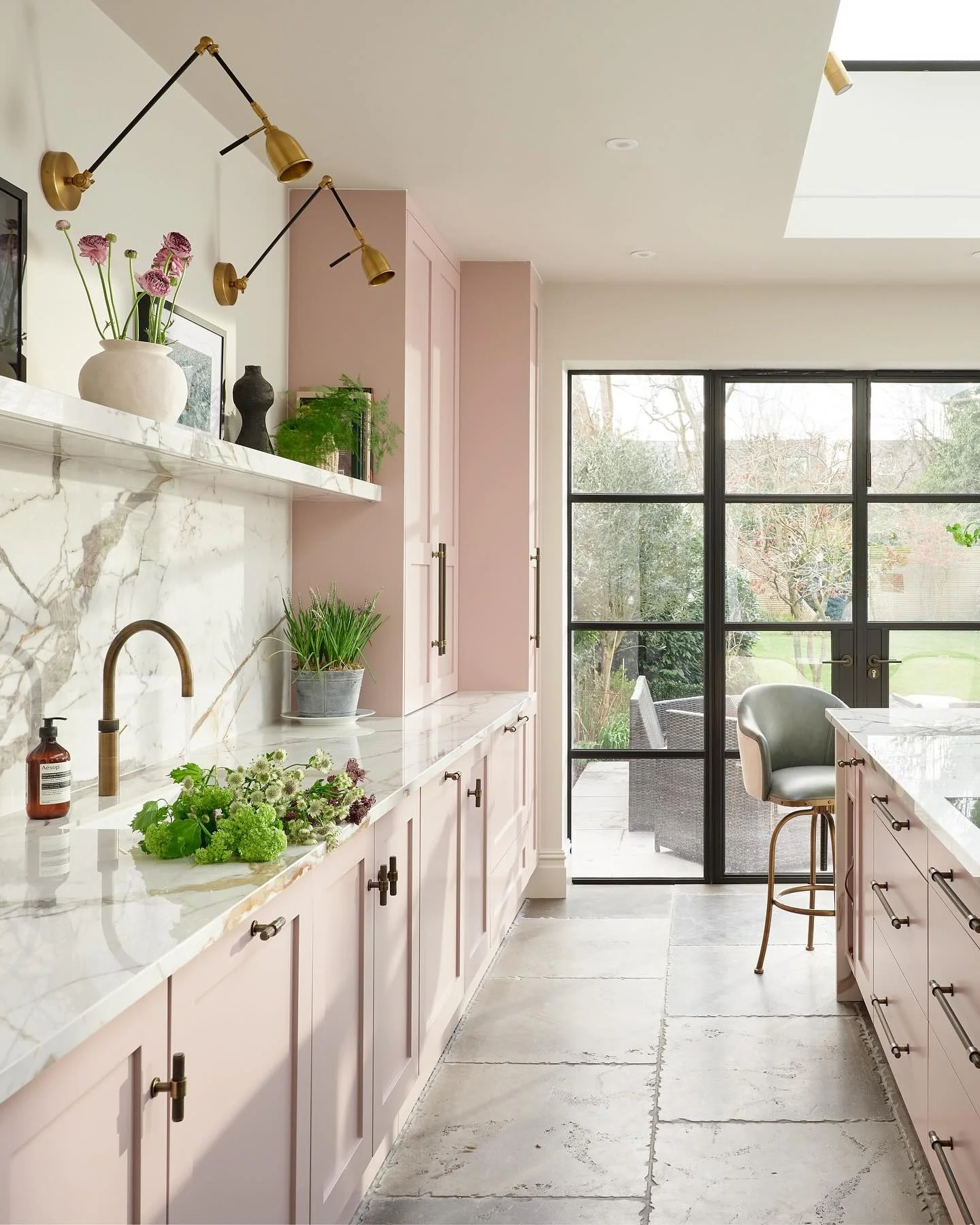 1. Soft Rose Utility with Marble Flair (Victorian Style Kitchen Ideas)