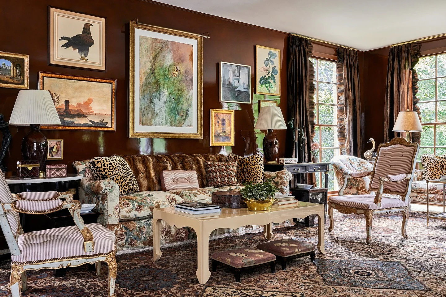 1. Eclectic Elegance in Deep Mahogany (Traditional Living Room Ideas)