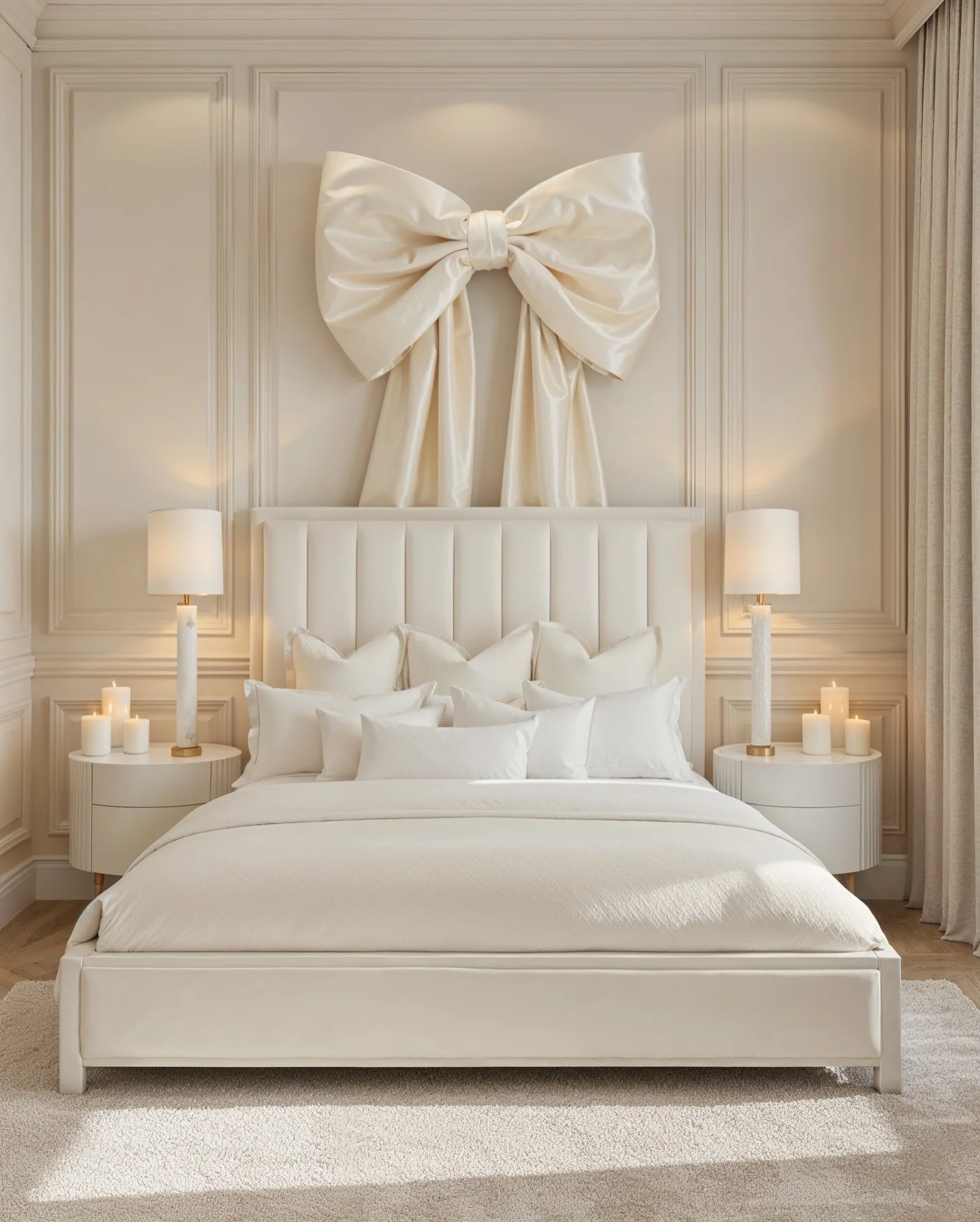 13. Elegant White Bedroom with Classic Molding and Sculptural Decor (White Furniture Bedroom Ideas)